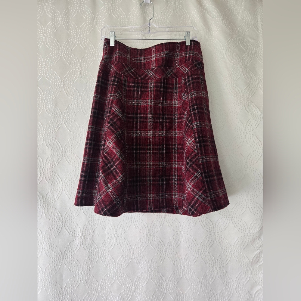 Dress Barn Burgundy Plaid A-Line Skirt